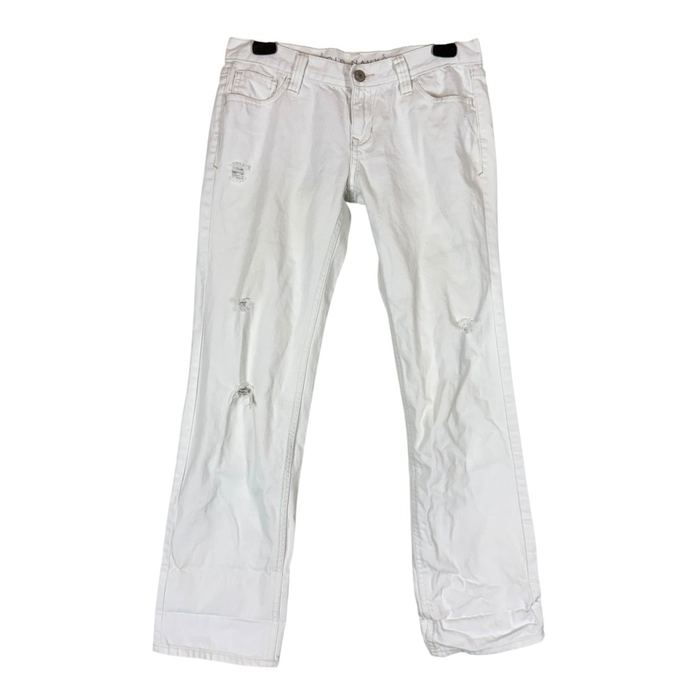Old Navy Jeans Womens 2 White Distressed Mid Rise Straight 100% Cotton Denim